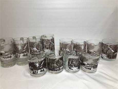 Currier & Ives 12 Glass Set