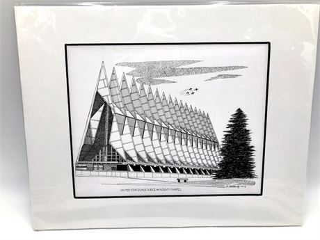 Ink Drawing - US Air Force Academy Chapel - Ted Litkovitz