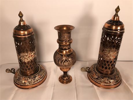 Vintage Copper Lanterns & Vase