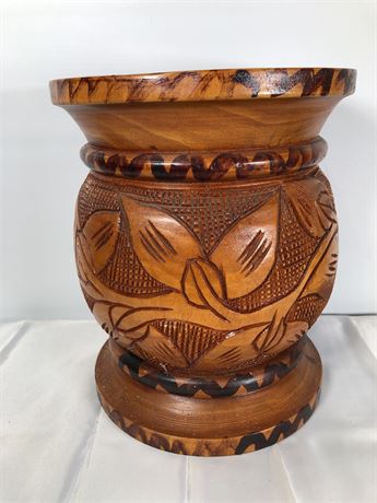 Large Carved Wood Flower Pot #2