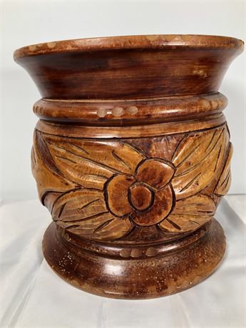 Large Carved Wood Flower Pot #1