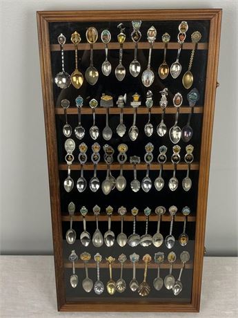 Lot of Fifty (50) Collector Spoons with Glass Case