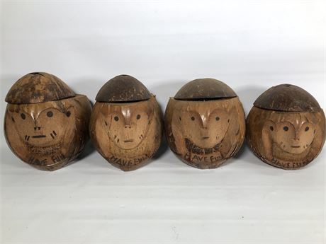 Vintage Hand Carved Wooden Coconuts