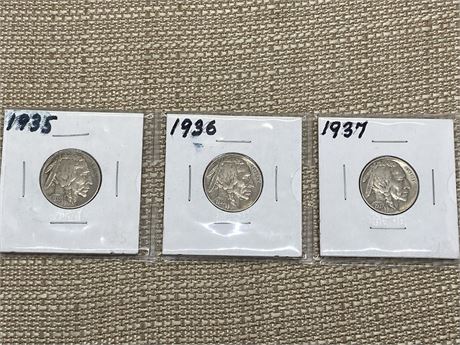 Three (3) Buffalo / Indian Head Nickels