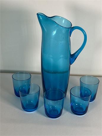 Handblown Glass Pitcher and Glasses