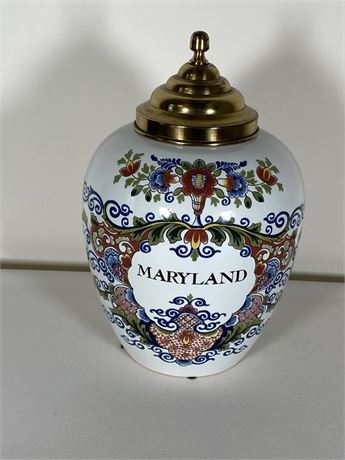 Delft Handpainted "Maryland" Tobacco Jar