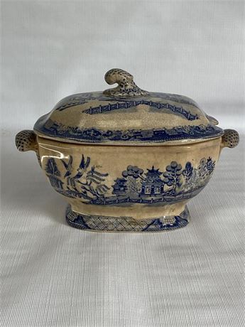 Antique Blue and White Ironstone Small Soup Tureen