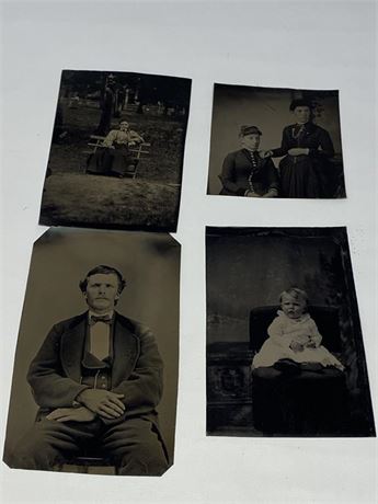 Four (4) Tintypes - Man, Women and Child