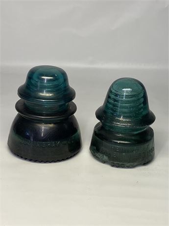 Pair of Blue-Green Glass Insulators