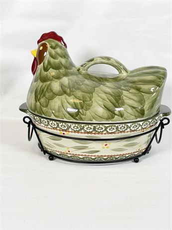 Hen on Nest Covered Dish with Stand