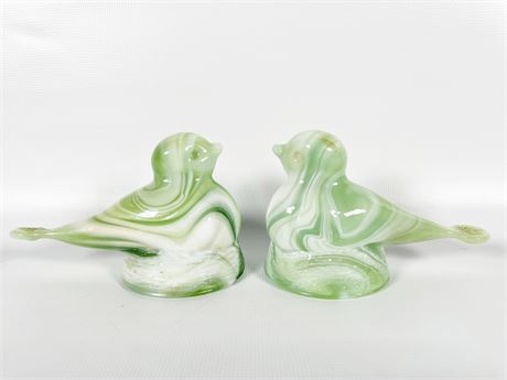 Green Slag Glass Birds