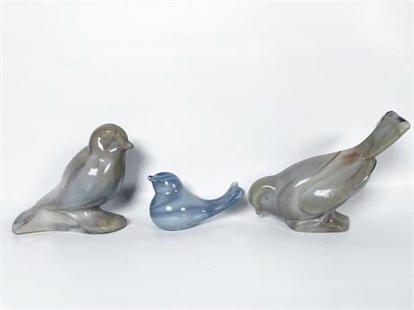 Slag Glass Bird Trio