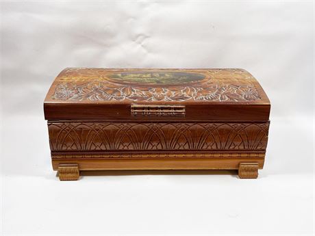 Carved Wooden Box with Mirror