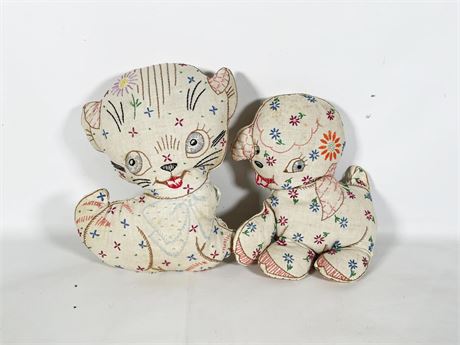 Vintage Plush Cat and Lamb