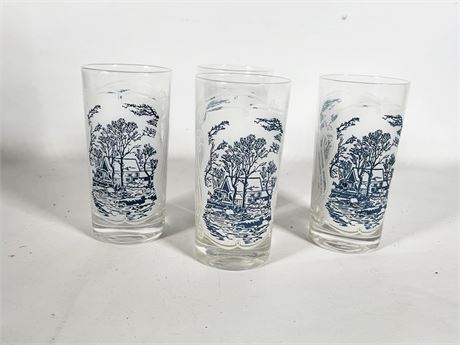 Four (4) Currier & Ives Water Glasses