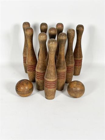 Antique Wooden Bowling Set